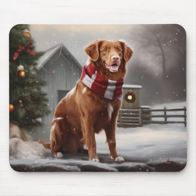 Nova Scotia Duck Toller Dog in Snow Christmas Mouse Mat (Front)