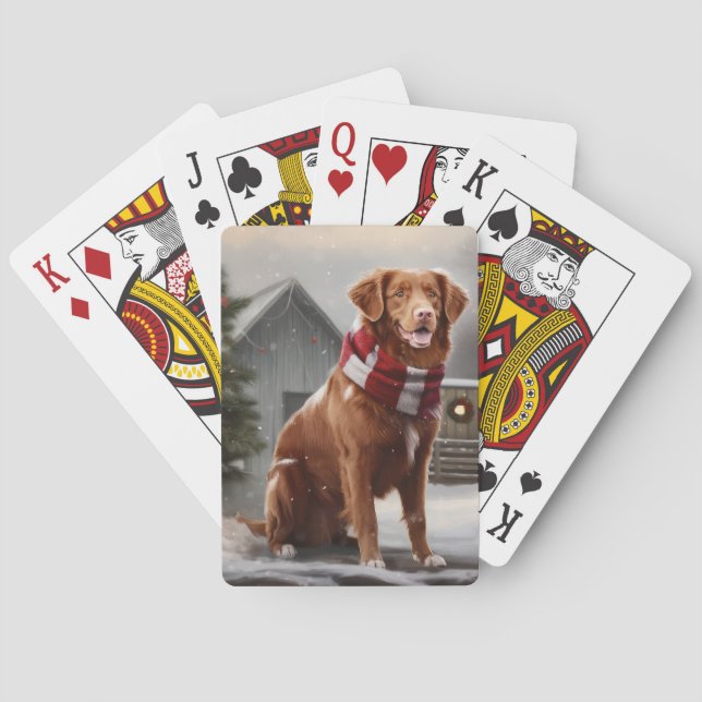 Nova Scotia Duck Toller Dog in Snow Christmas Playing Cards (Back)