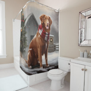 Nova Scotia Duck Toller Dog in Snow Christmas Shower Curtain