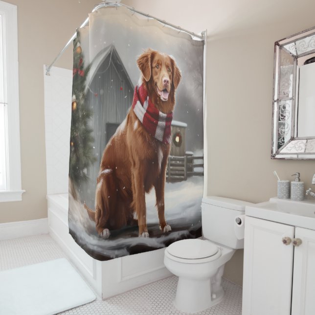 Nova Scotia Duck Toller Dog in Snow Christmas Shower Curtain (In Situ)