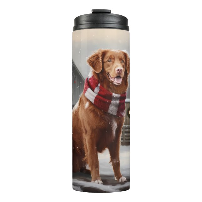 Nova Scotia Duck Toller Dog in Snow Christmas Thermal Tumbler (Front)