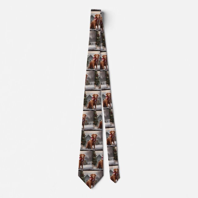 Nova Scotia Duck Toller Dog in Snow Christmas Tie (Front)