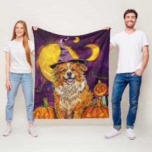 Nova Scotia Duck Toller Halloween Witch Pumpkin Fleece Blanket