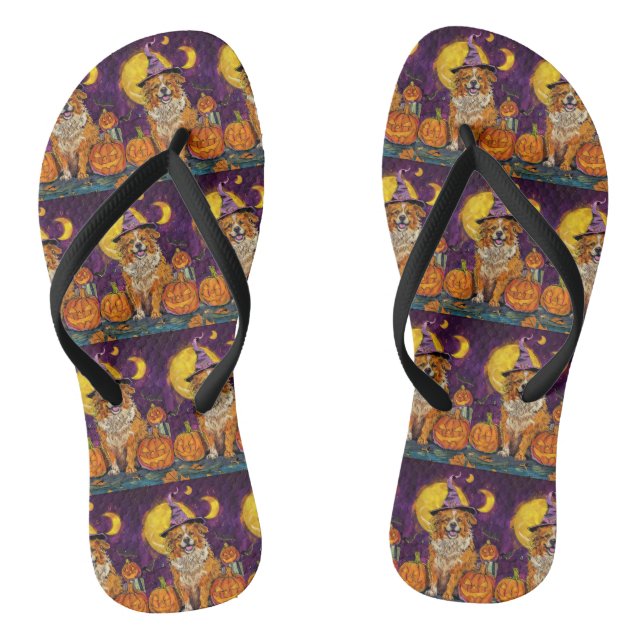 Nova Scotia Duck Toller Halloween Witch Pumpkin Flip Flops (Footbed)