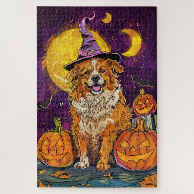 Nova Scotia Duck Toller Halloween Witch Pumpkin Jigsaw Puzzle (Vertical)