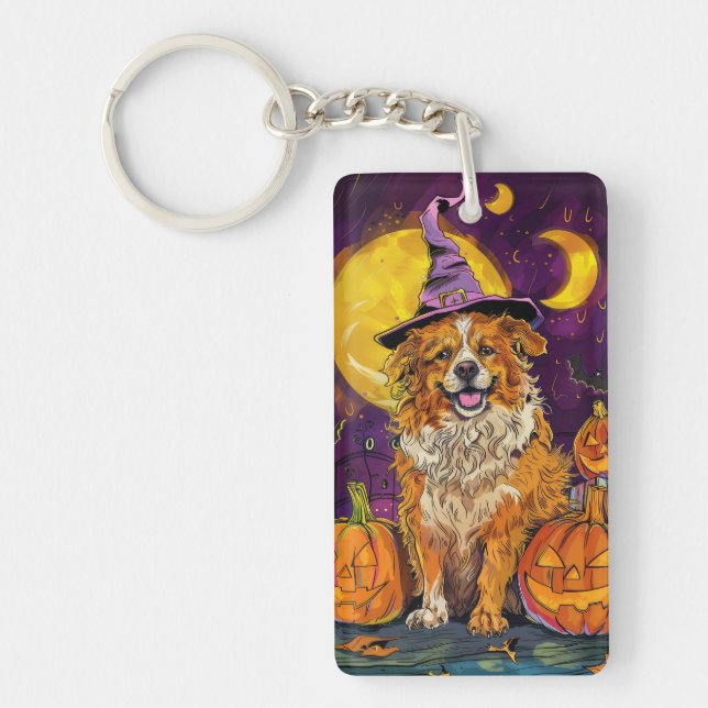 Nova Scotia Duck Toller Halloween Witch Pumpkin Key Ring (Front)