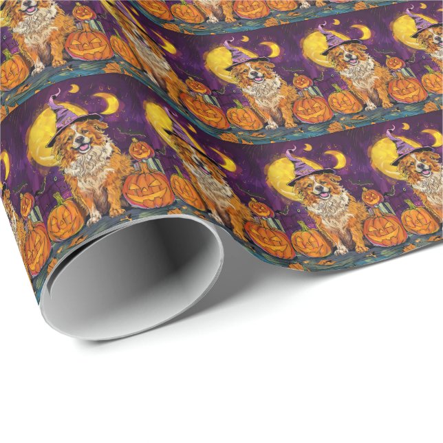 Nova Scotia Duck Toller Halloween Witch Pumpkin Wrapping Paper (Roll Corner)