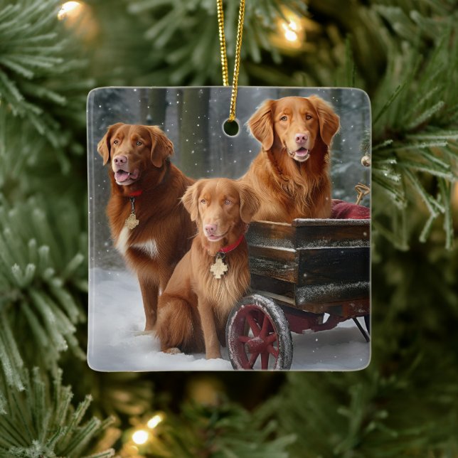 Nova Scotia Duck Toller Retriever Snowy Sleigh Ceramic Ornament (Tree)