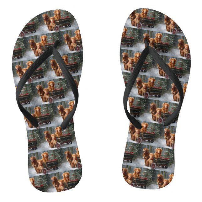Nova Scotia Duck Toller Retriever Snowy Sleigh Flip Flops (Footbed)