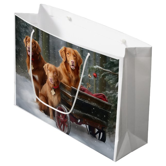 Nova Scotia Duck Toller Retriever Snowy Sleigh Large Gift Bag (Front Angled)