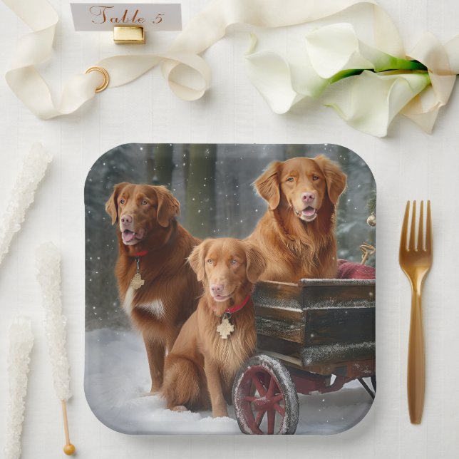 Nova Scotia Duck Toller Retriever Snowy Sleigh Paper Plate (Wedding)