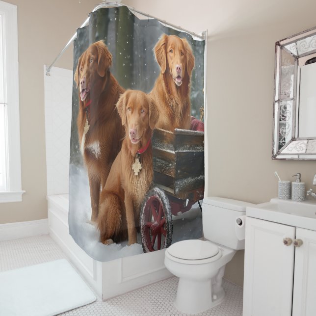 Nova Scotia Duck Toller Retriever Snowy Sleigh Shower Curtain (In Situ)