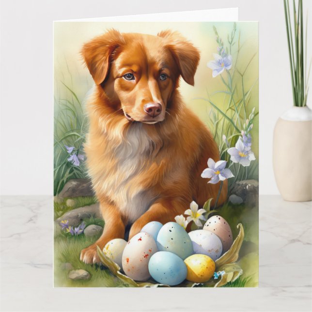 Nova Scotia Duck Toller with Easter Eggs Holiday Card (Front)