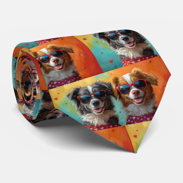 Nova Scotia Duck Toller with Roses Valentine's Day Tie (Rolled)