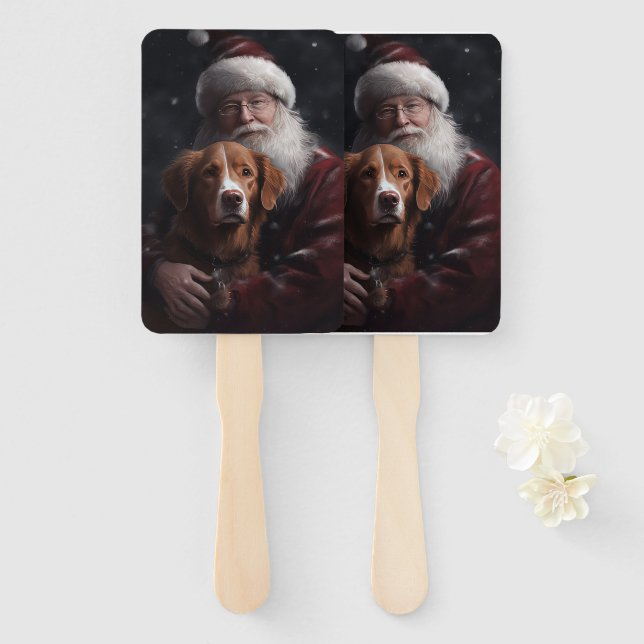 Nova Scotia Duck Toller With Santa Claus Festive Hand Fan (Front and Back)