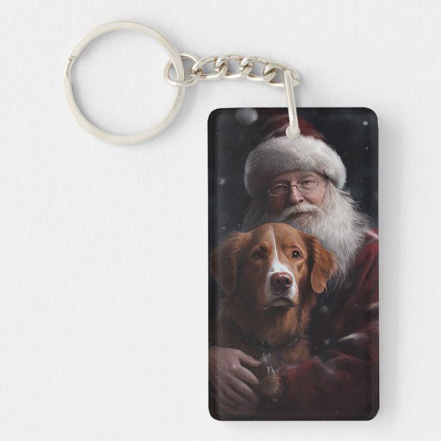 Nova Scotia Duck Toller With Santa Claus Festive Key Ring (Front)