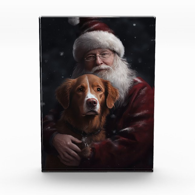 Nova Scotia Duck Toller With Santa Claus Festive Photo Block (Front)