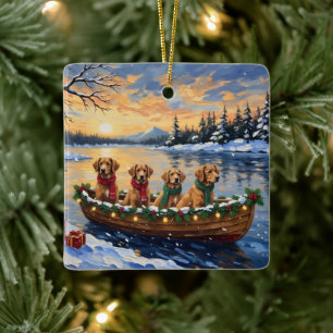 Nova Scotia Duck Tolling Retriever Christmas Boat Ceramic Ornament