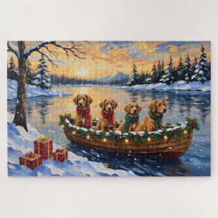 Nova Scotia Duck Tolling Retriever Christmas Boat Jigsaw Puzzle