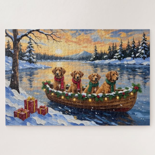 Nova Scotia Duck Tolling Retriever Christmas Boat  Jigsaw Puzzle (Horizontal)
