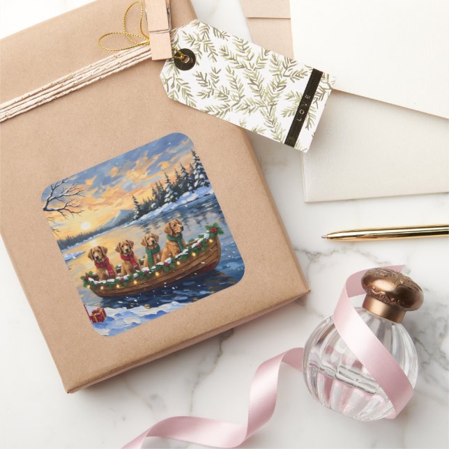 Nova Scotia Duck Tolling Retriever Christmas Boat  Square Sticker (Gifting)