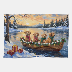 Nova Scotia Duck Tolling Retriever Christmas Boat  Tea Towel