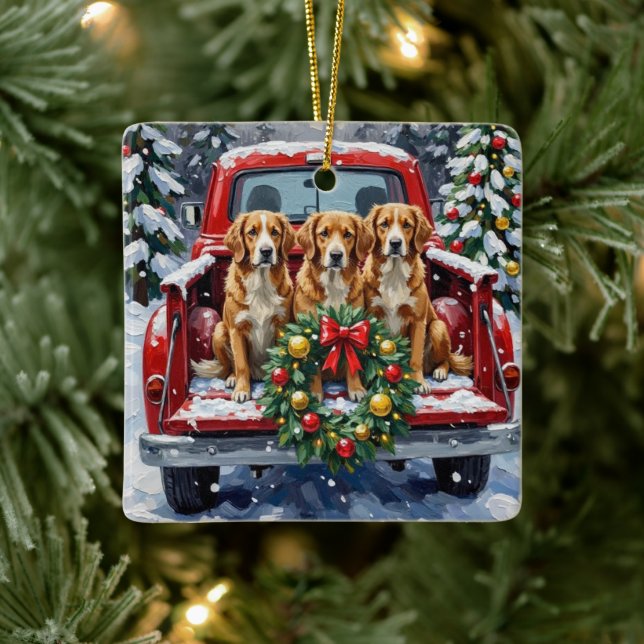 Nova Scotia Duck Tolling Retriever Christmas Red Ceramic Ornament (Tree)