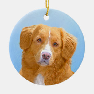 Nova Scotia Duck Tolling Retriever Dog Painting Ceramic Tree Decoration