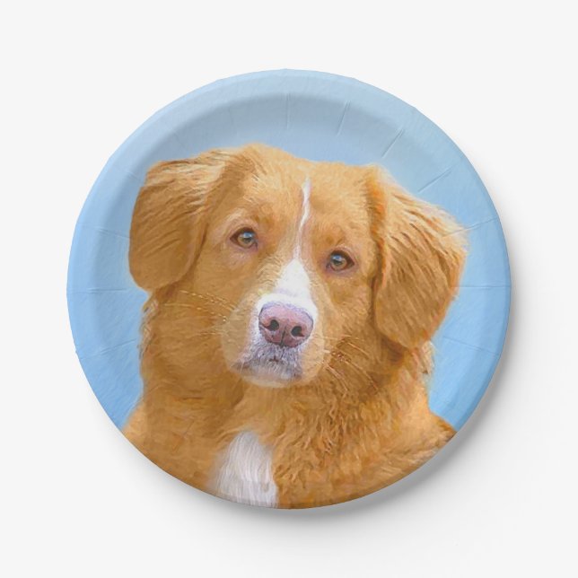Nova Scotia Duck Tolling Retriever Dog Painting Paper Plate (Front)