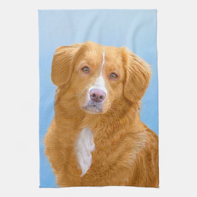 Nova Scotia Duck Tolling Retriever Dog Painting Tea Towel (Vertical)