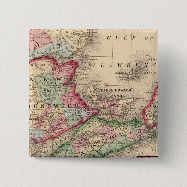 Nova Scotia, New Brunswick, Map by Mitchell 15 Cm Square Badge (Front)