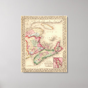 Nova Scotia, New Brunswick, Map by Mitchell Canvas Print