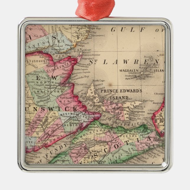 Nova Scotia, New Brunswick, Map by Mitchell Metal Tree Decoration (Front)