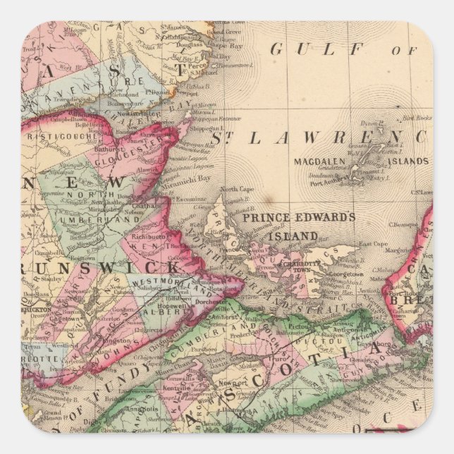 Nova Scotia, New Brunswick, Map by Mitchell Square Sticker (Front)