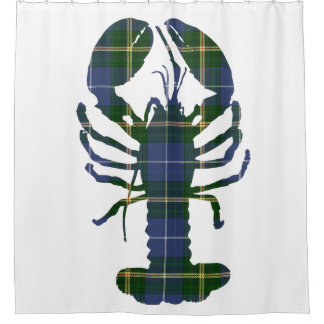 Nova Scotia Tartan blue shower curtain lobster