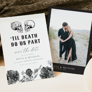NOVA Til Death Gothic Skull Floral Save the Date Invitation