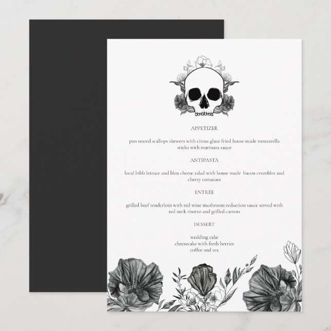 NOVA Til Death Vintage Gothic Skull Dinner Menu (Front/Back)