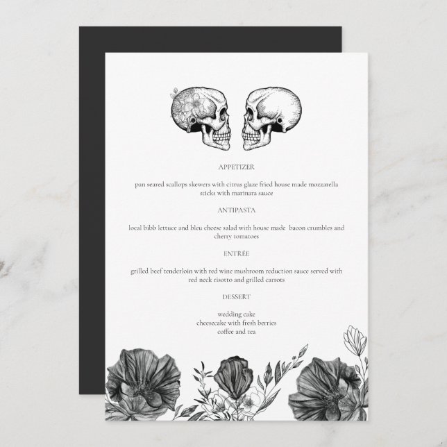NOVA Til Death Vintage Gothic Skull Wedding Menu (Front/Back)