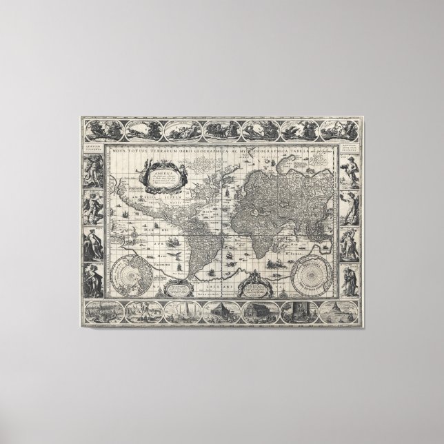 Nova totius terrarum, 1606 Antique World Map Canvas Print (Front)