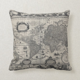 Nova totius terrarum, 1606 Antique World Map Cushion