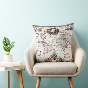 Nova Totius Terrarum Orbis by Henricus Hondius II Cushion