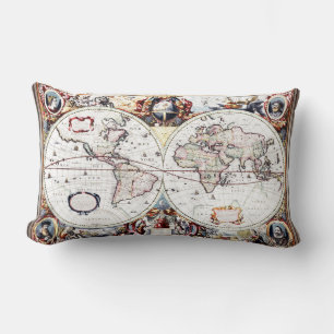 Nova Totius Terrarum Orbis by Henricus Hondius II Lumbar Cushion