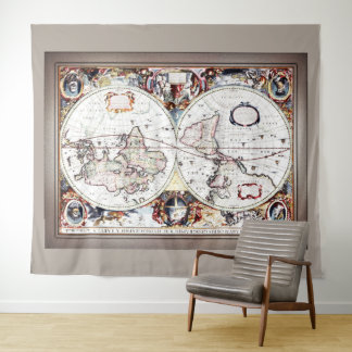 Nova Totius Terrarum Orbis by Henricus Hondius II Tapestry