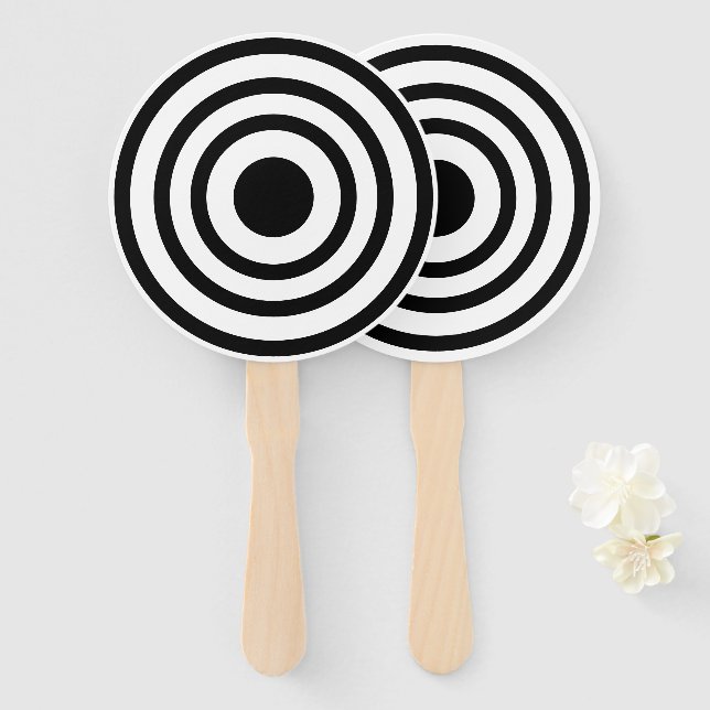 Novelty Black and White Bullseyes Circles Hand Fan (Front and Back)
