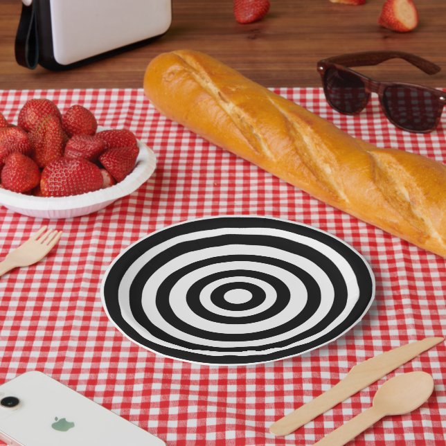 Novelty Black and White Bullseyes Circles Paper Plate (Picnic)