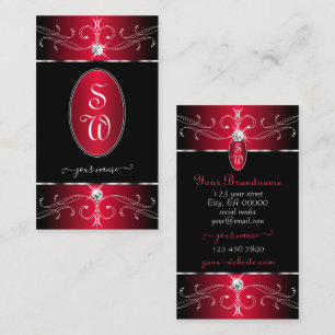 Novelty Black Red Ornate Ornaments Jewels Initials Business Card