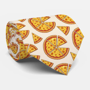 Novelty Cheese Pizza Fast Food Pattern Neck Tie