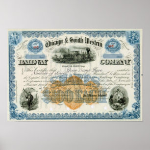 Novelty Chicago & South Western Stock Certificate Poster