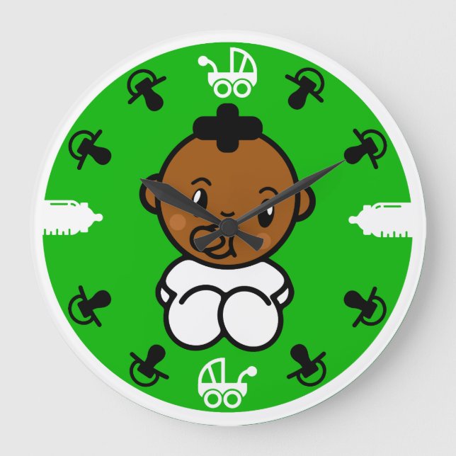 Novelty Cute Black Baby Gift  Large Clock (Front)