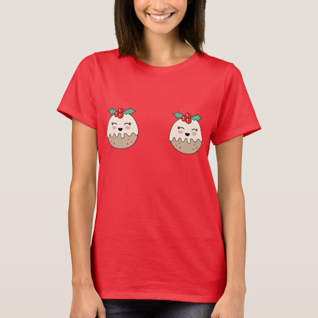 Novelty Cute Xmas Christmas Pudding T-Shirt (Front)